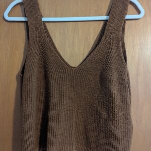 Brown Knit Sleeveless Top